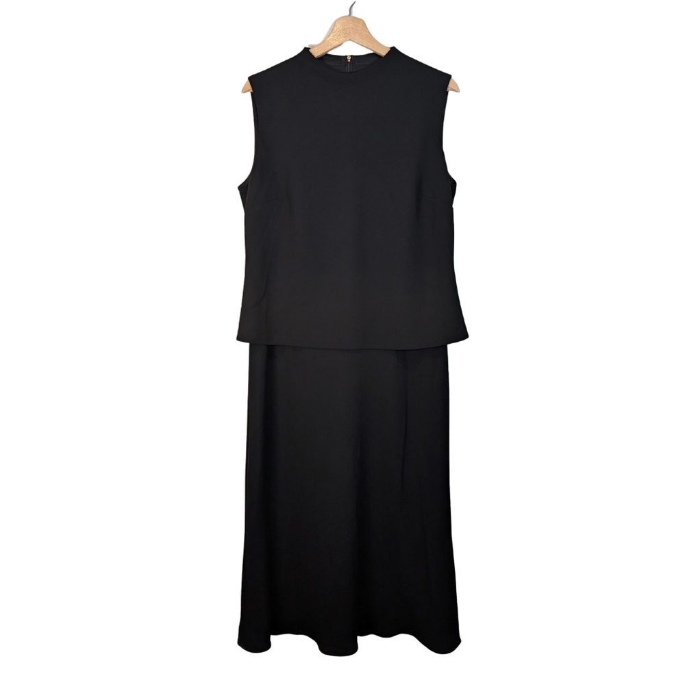 NWT Jones New York Black Long Midi Dress Women's Size 14 Sleeveless Lines Slip